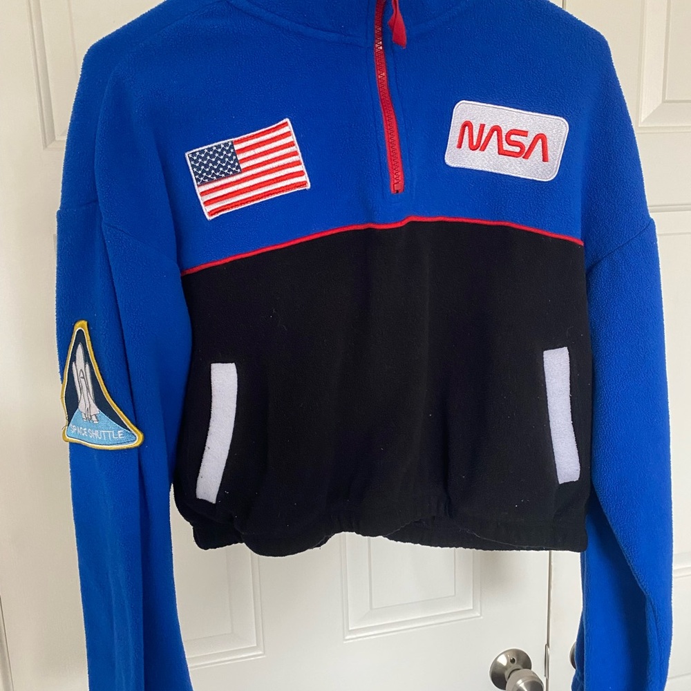 NASA Blue and Black Pullover Sweatshirt Cropped
